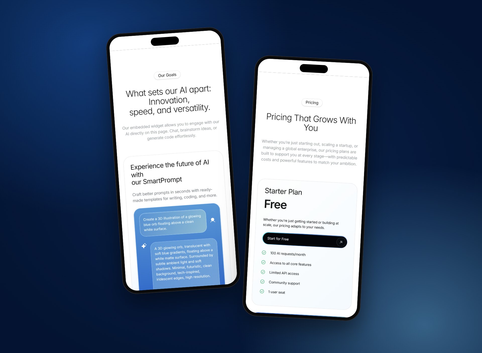 SphereAI website on two phones