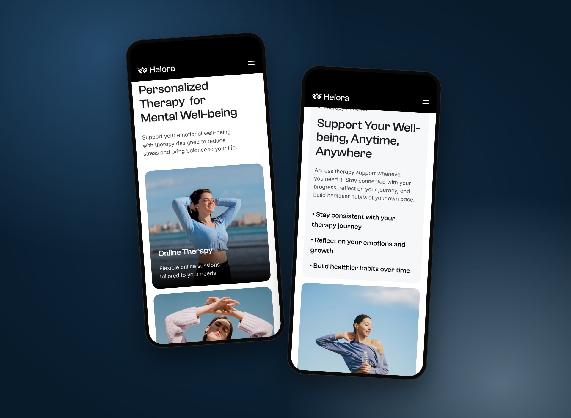 Helora website on two phones