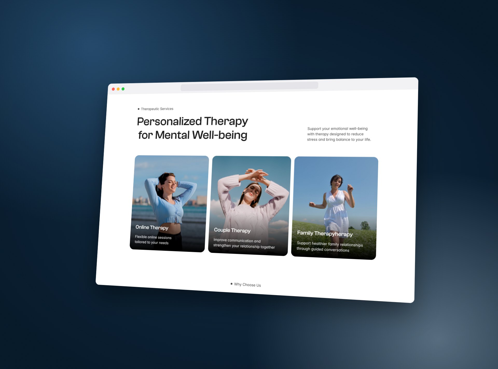 Helora therapy services section in a browser