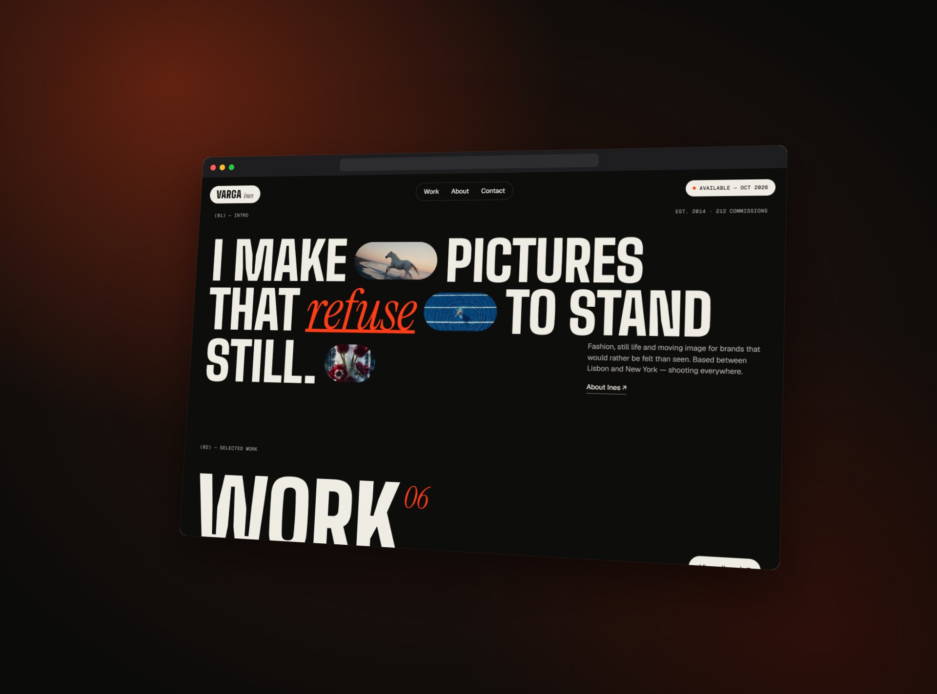 Varga selected work section in a browser