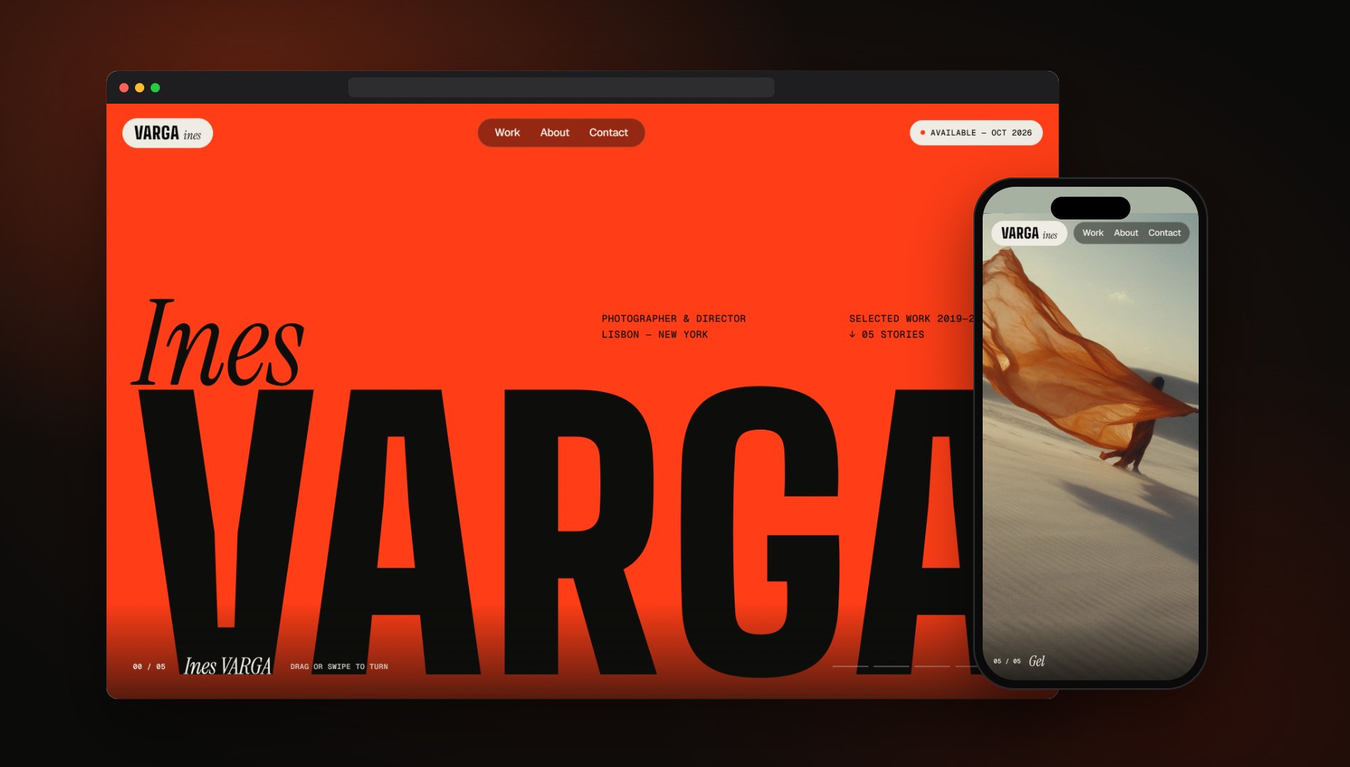Varga portfolio homepage on a laptop and a phone