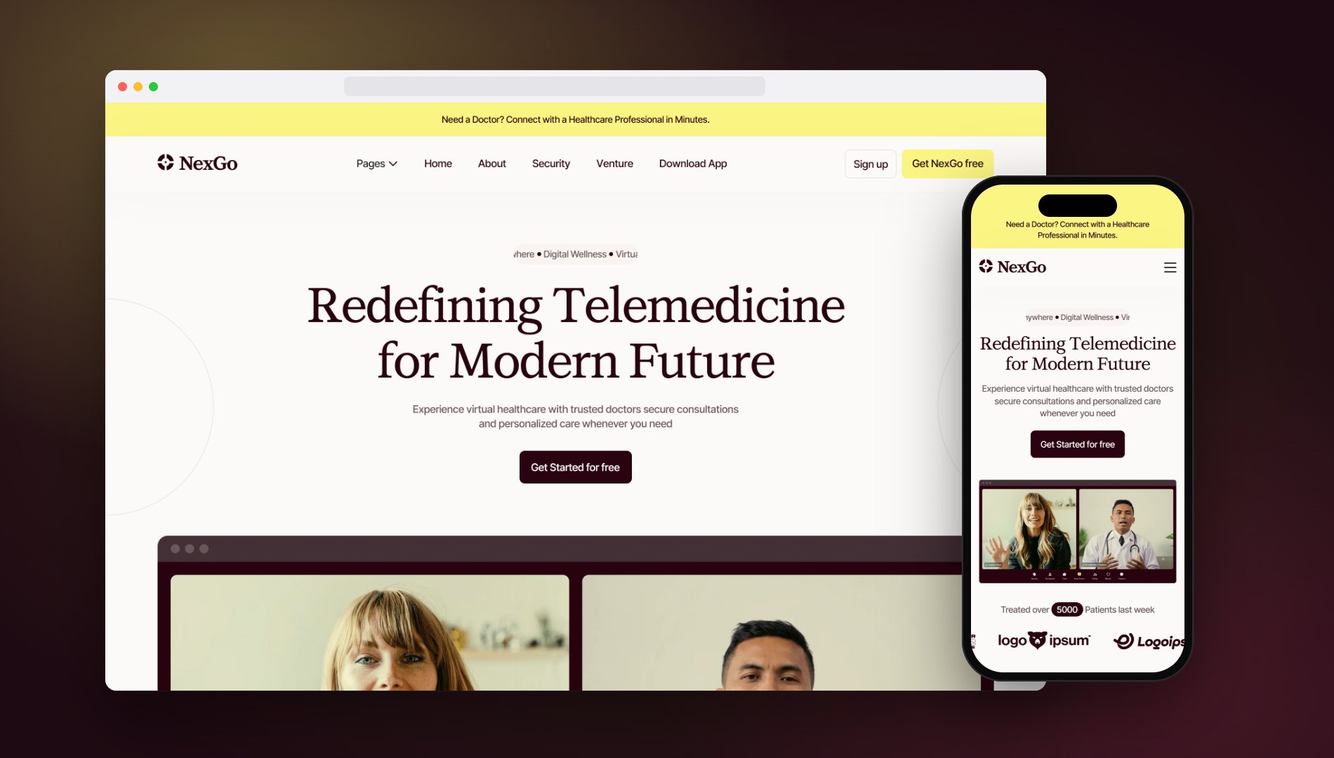 NexGo homepage on a laptop and a phone
