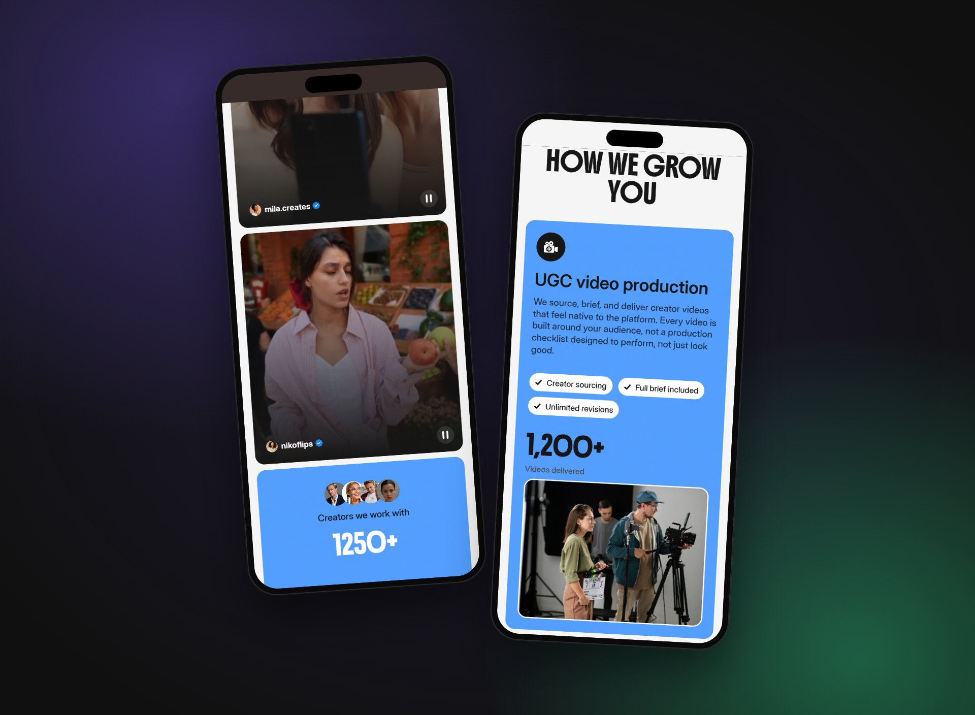 Reels website on two phones