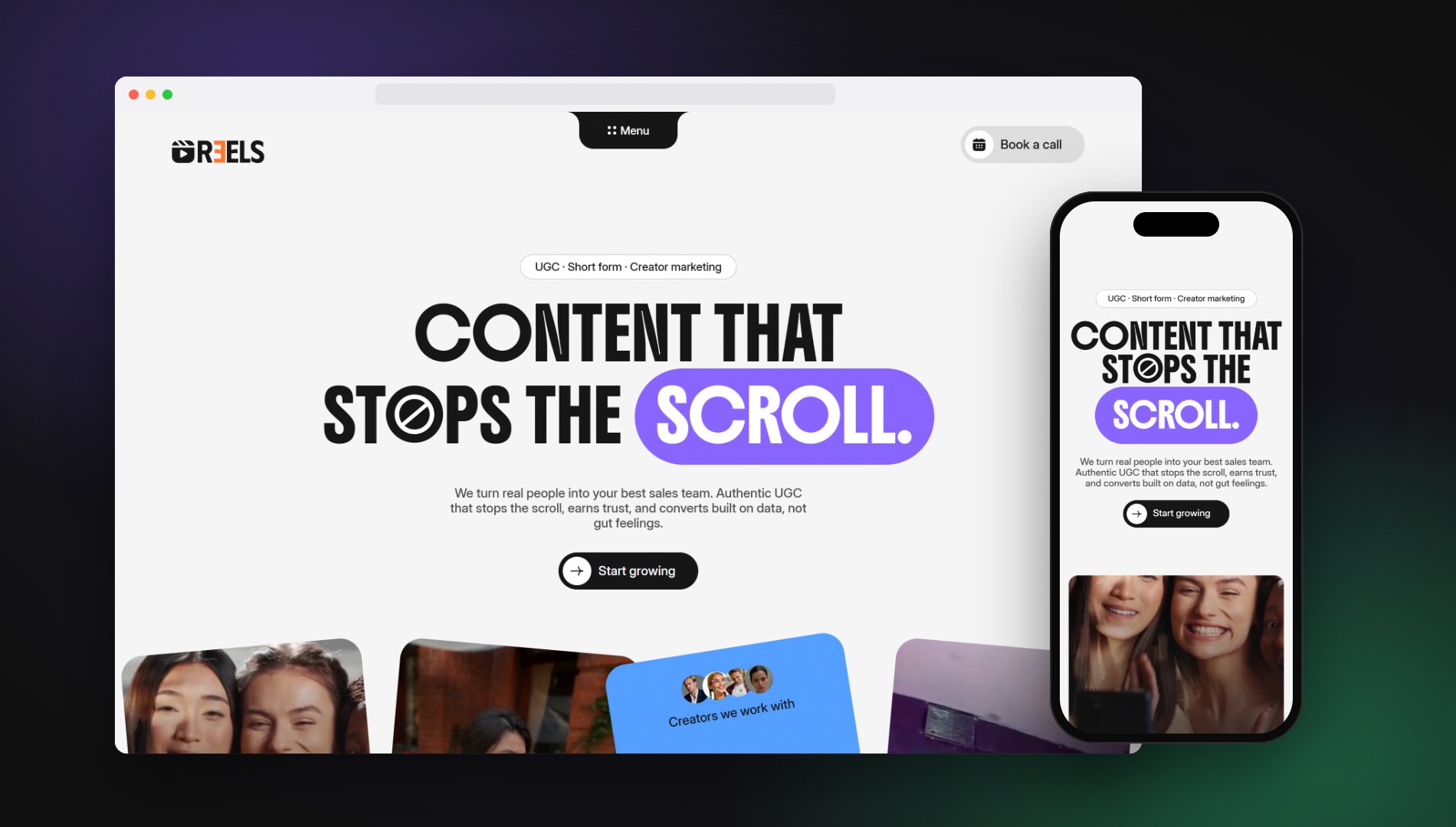 Reels homepage on a laptop and a phone