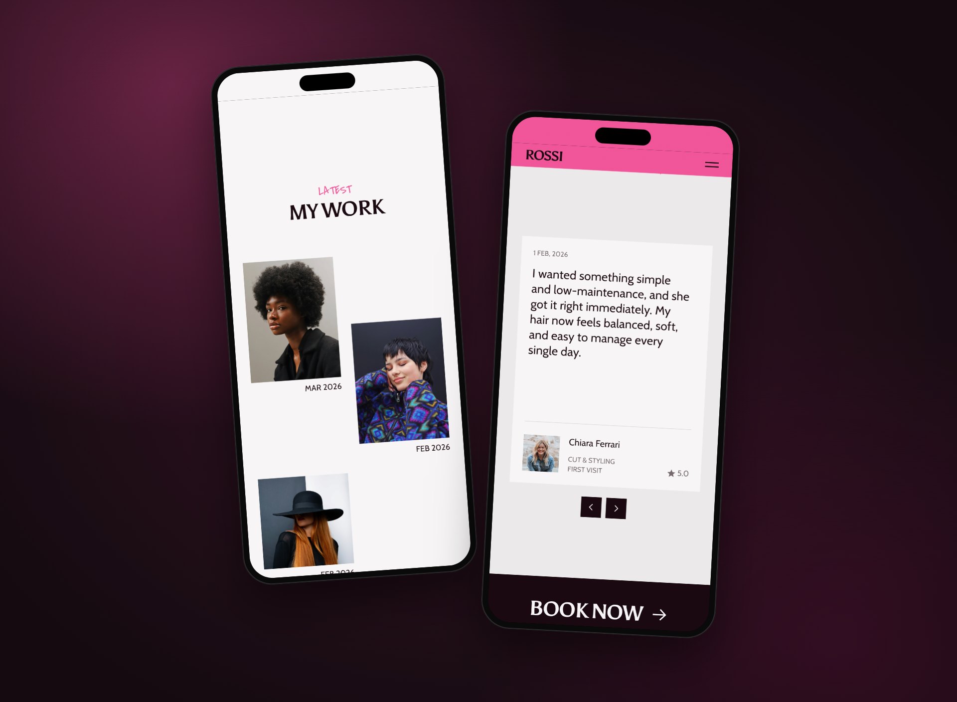 Rossi website on two phones